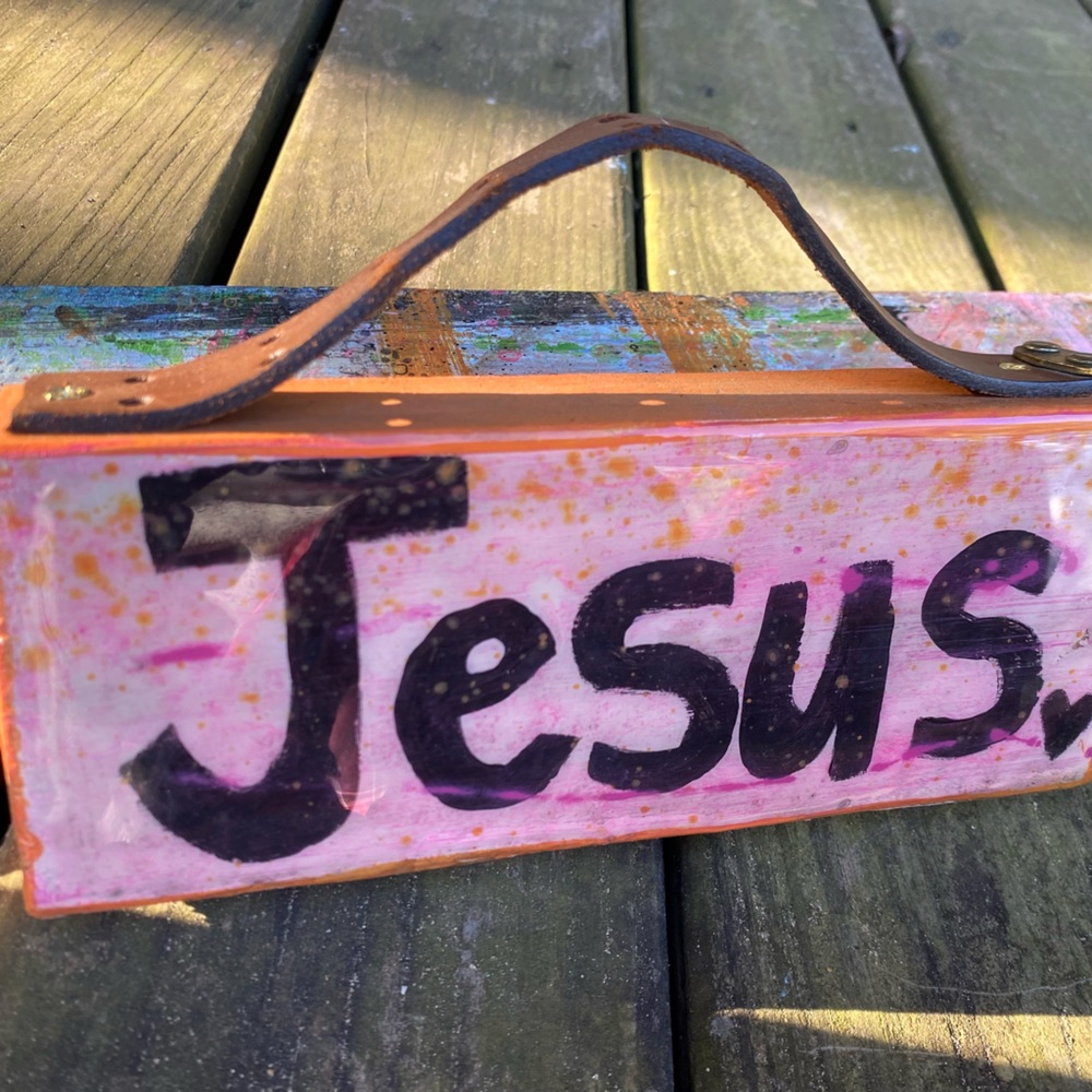Handmade Wooden Sign with 'Jesus' Text
